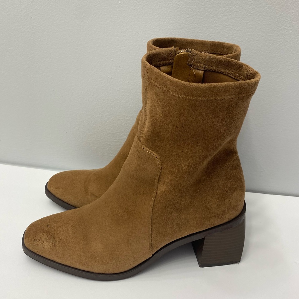 Anne Klein Astrid Brown Faux Leather Heeled Ankle Booties Size 8.5
